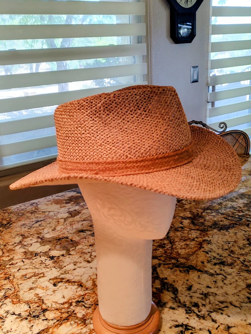 Men's Woven Straw Fedora Hat in Tan with Leather Trim